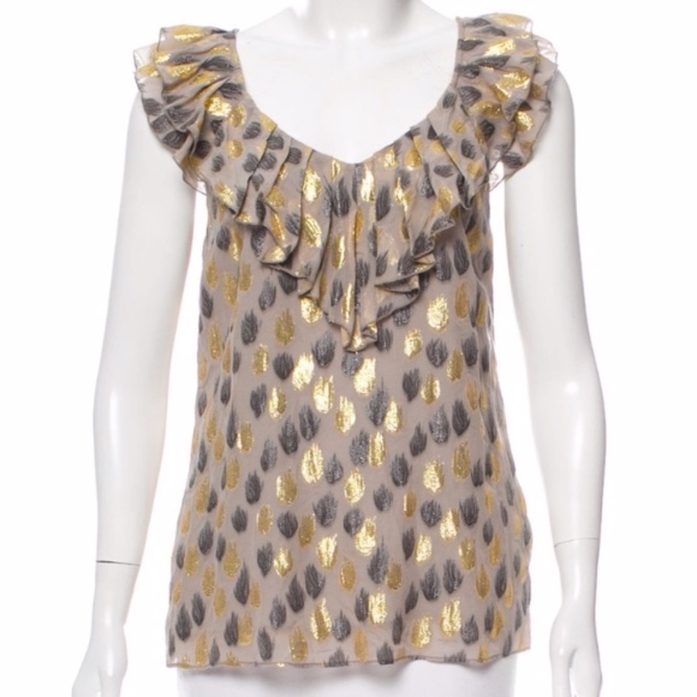 Anthropologie Leifsdottir Gold Ruffle Sleeve Top